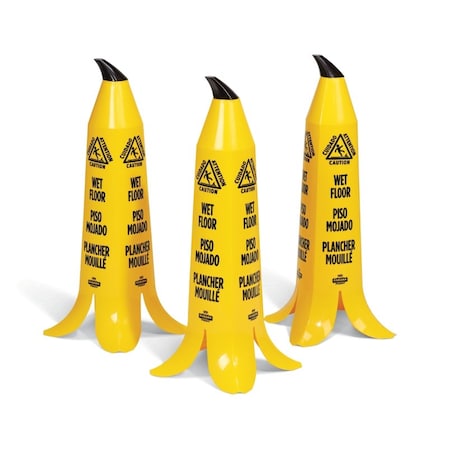 Banana Cone Caution Sign, Wet Floor, Banana Peel Cone, Plastic, 3 ftr Height, PK5 CONE36